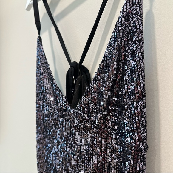 Free People Gold Rush Mini Dress Sequins Sparkle Night Black Dark Romantic Large - Picture 5 of 16